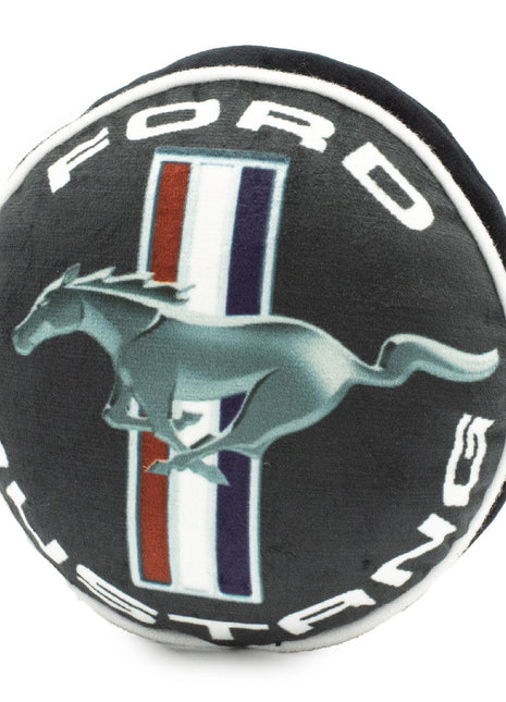 Dog Toy Squeaker Plush - FORD MUSTANG Tri-Bar Logo Script Round