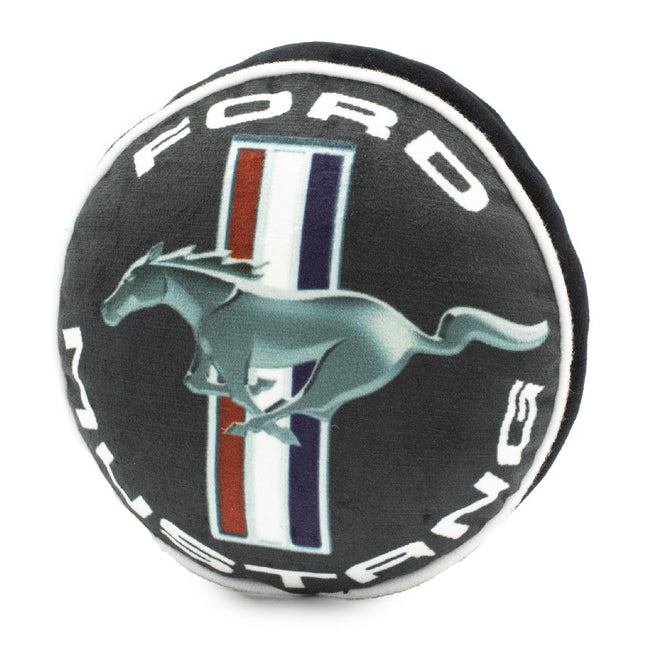 Dog Toy Squeaker Plush - FORD MUSTANG Tri-Bar Logo Script Round