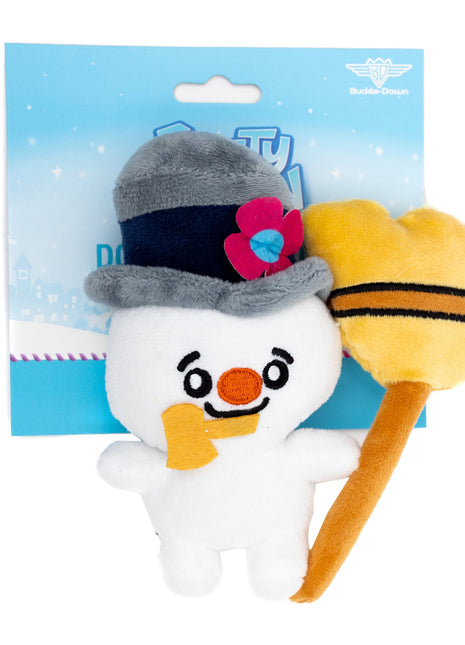 Dog Toy Squeaker Plush - Frosty the Snowman with Broom Full Body Pose