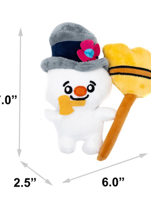 Dog Toy Squeaker Plush - Frosty the Snowman with Broom Full Body Pose