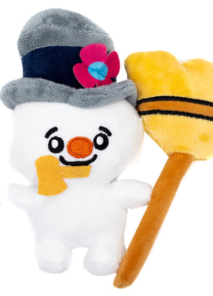 Dog Toy Squeaker Plush - Frosty the Snowman with Broom Full Body Pose