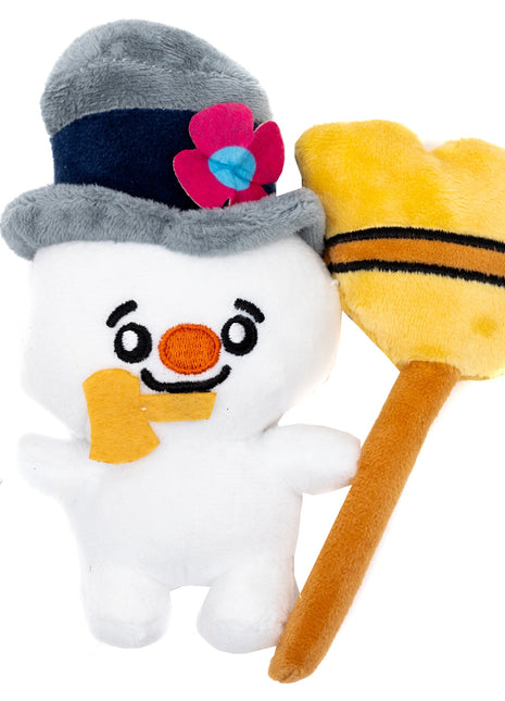 Dog Toy Squeaker Plush - Frosty the Snowman with Broom Full Body Pose