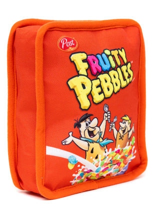 Dog Toy Squeaker Plush - Fruity Pebbles Fred Flintstone and Barney Rubble Cereal Box Replica Red