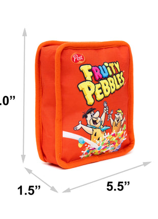 Dog Toy Squeaker Plush - Fruity Pebbles Fred Flintstone and Barney Rubble Cereal Box Replica Red