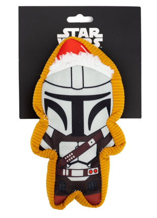 Dog Toy Squeaker Plush - Star Wars Holiday Mandalorian Santa Cookie Replica