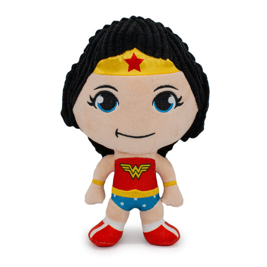 Dog Toy Squeaker Plush - Wonder Woman Full Body Standing Pose with Corduroy Hair