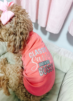 Parisian Pet 'Classy, Sassy, and a Bit Bossy' Dog & Cat T-Shirt – Trendy & Fun Pet Apparel - Pink