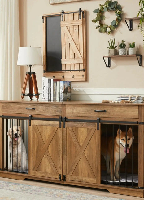 72.5" Walsh Double Dog Crate Furniture For 2 Dogs