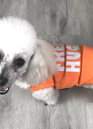 Parisian Pet 'Free Hugs' Embroidered Dog T-Shirt – Trendy Casual Outfit for Small Dogs & Cats, Orange - Valentine's Day