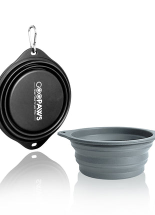 GOOPAWS 2 Pack Silicone Non-Skid Travel Dog and Cat Bowl, Black & Brown