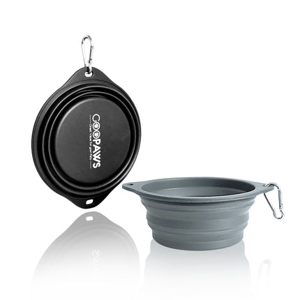 GOOPAWS 2 Pack Silicone Non-Skid Travel Dog and Cat Bowl, Blue&Green