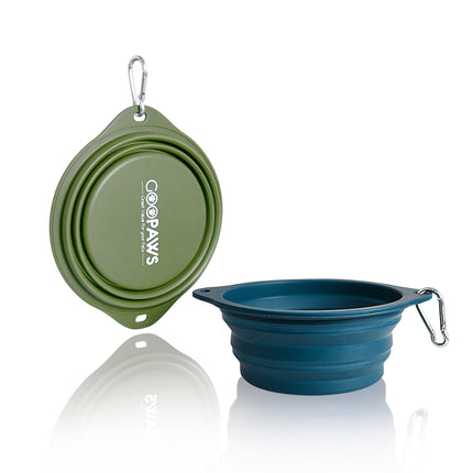 GOOPAWS 2 Pack Silicone Non-Skid Travel Dog and Cat Bowl, Blue&Green