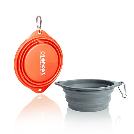 GOOPAWS 2 Pack Silicone Non-Skid Travel Dog and Cat Bowl, Blue&Green