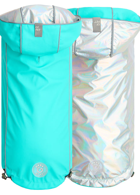 Reversible Raincoat - Neon Aqua with Iridescent