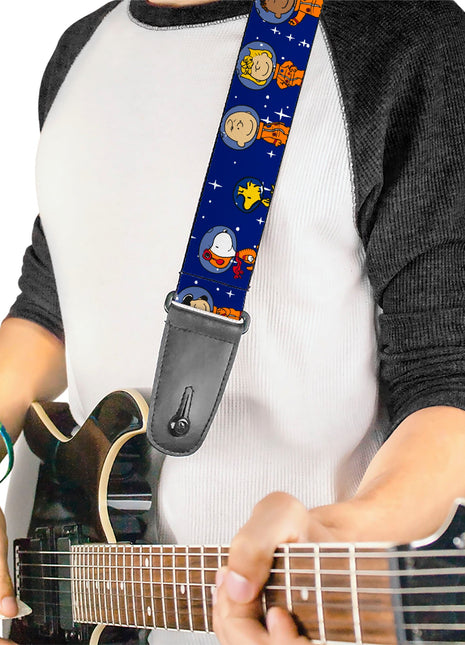 Guitar Strap - Peanuts Gang Astronauts Standing Poses Stars Blue/White