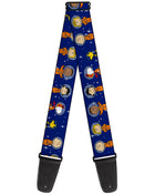 Guitar Strap - Peanuts Gang Astronauts Standing Poses Stars Blue/White