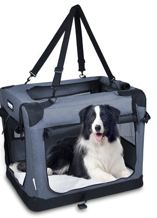 JESPET Soft Dog Crates Kennel 3 Door Soft Sided Folding Travel Carrier & Fleece Mat for Small Dogs Shale Green, 24''