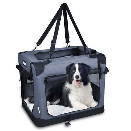 JESPET Soft Dog Crates Kennel 3 Door Soft Sided Folding Travel Carrier & Fleece Mat for Small Dogs Shale Green, 24''