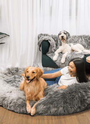 PupCloud™ Human-Size Dog Bed + Matching Waterproof Blanket Bundle - Charcoal Grey