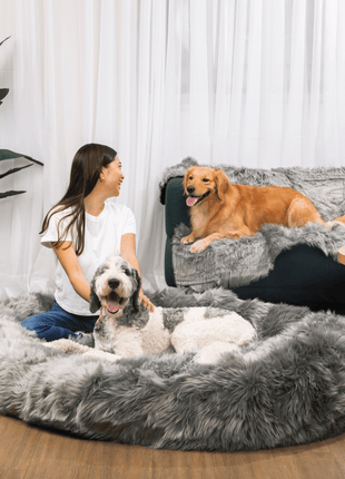 PupCloud™ Human-Size Dog Bed + Matching Waterproof Blanket Bundle - Charcoal Grey