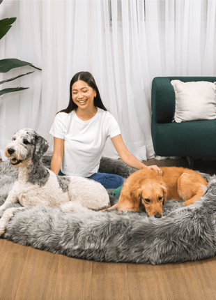 PupCloud™ Human-Size Faux Fur Memory Foam Dog Bed - Charcoal Grey