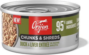 Orijen Grain Free Chunks & Shreds, Duck & Liver Wet Cat Food (3oz) - Pup List