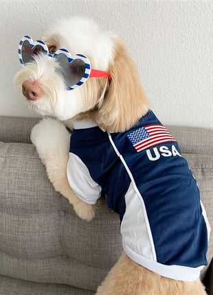 Parisian Pet 'Team USA' Dog & Cat Shirt – Embroidered USA Jersey, Perfect for Sports and Vacations – Red, White, and Blue