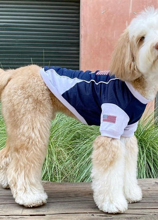 Parisian Pet 'Team USA' Dog & Cat Shirt – Embroidered USA Jersey, Perfect for Sports and Vacations – Red, White, and Blue