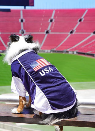Parisian Pet 'Team USA' Dog & Cat Shirt – Embroidered USA Jersey, Perfect for Sports and Vacations – Red, White, and Blue - Pup List