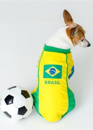 Parisian Pet 'Team Brazil' Dog & Cat Shirt – Embroidered Soccer Jersey, Comfortable & Stylish – Yellow Green