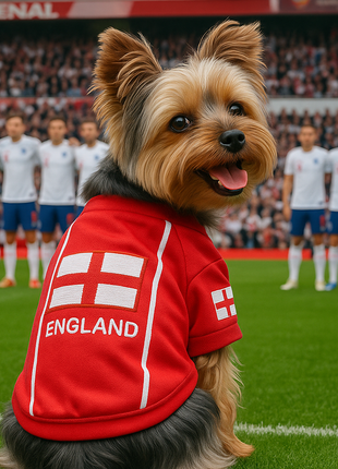 Parisian Pet 'Team England' Jersey for Dogs & Cats – England Flag-Inspired Pet Outfit, Soccer Fan Apparel for Dogs & Cats, White and Red