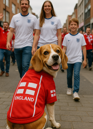 Parisian Pet 'Team England' Jersey for Dogs & Cats – England Flag-Inspired Pet Outfit, Soccer Fan Apparel for Dogs & Cats, White and Red
