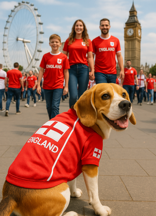 Parisian Pet 'Team England' Jersey for Dogs & Cats – England Flag-Inspired Pet Outfit, Soccer Fan Apparel for Dogs & Cats, White and Red