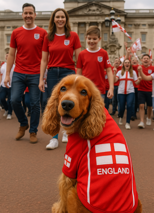 Parisian Pet 'Team England' Jersey for Dogs & Cats – England Flag-Inspired Pet Outfit, Soccer Fan Apparel for Dogs & Cats, White and Red