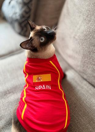 Parisian Pet 'Team Spain' Jersey for Dogs & Cats – Spain Flag-Inspired Pet Outfit, Soccer Fan Apparel for Dogs & Cats, Red and Yellow Stripes - Pup List