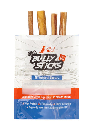 All-Natural Beef Bully Stick Dog Treats – Nutrient-Rich, and High-Protein – 6-Inch Standard (4-Pack)