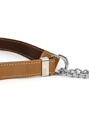 Martingale Khaki Leather Dog Collar