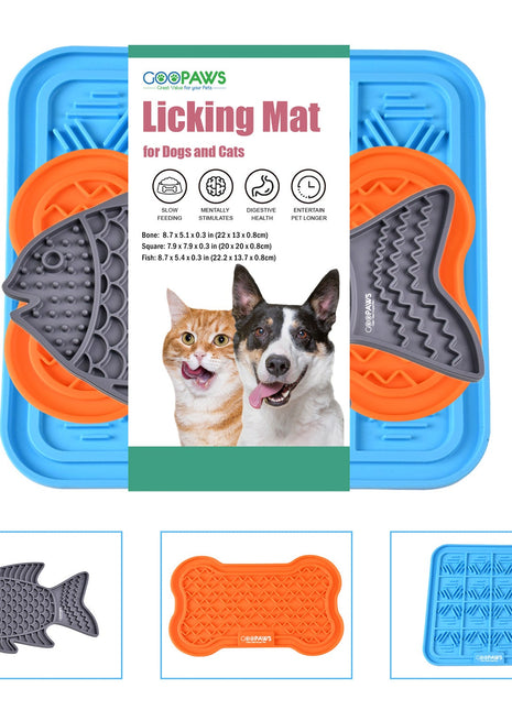 GOOPAWS Licking Mat 3 Pack, Orange & Grey & Blue