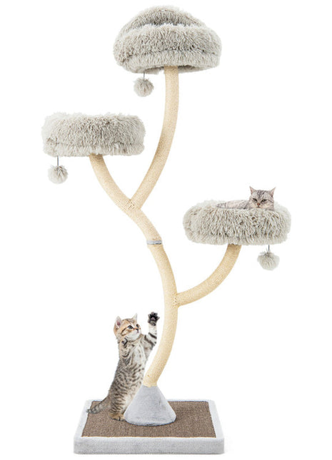 70" Tall Metal Cat Tree Tower with 3 Plush Perches & Sisal Scratching Posts