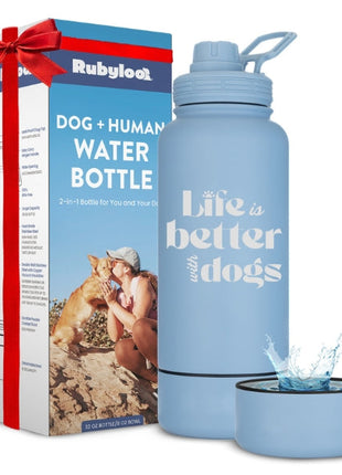 Dog + Human Water Bottle with Detachable Dog Bowl