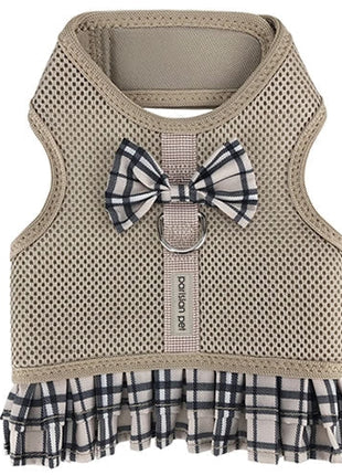 Parisian Pet ' Khaki Plaid' Harness Dress for Dogs & Cats – Fashionable and Comfortable Plaid Dog Harness Dress, Adjustable Fit