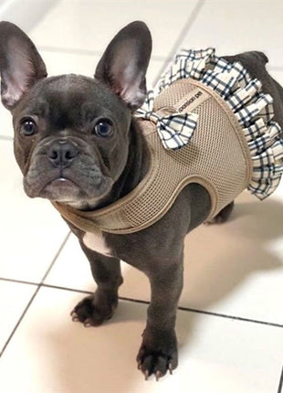Parisian Pet ' Khaki Plaid' Harness Dress for Dogs & Cats – Fashionable and Comfortable Plaid Dog Harness Dress, Adjustable Fit