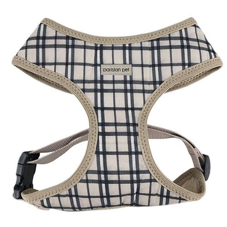 Parisian Pet 'Freedom Harness Khaki Plaid' for Dogs & Cats – Comfortable and Adjustable Dog Harness, Stylish Khaki Plaid Design