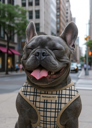 Parisian Pet 'Freedom Harness Khaki Plaid' for Dogs & Cats – Comfortable and Adjustable Dog Harness, Stylish Khaki Plaid Design