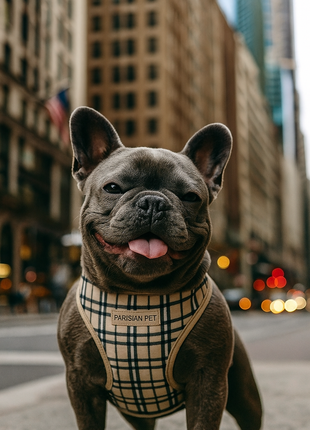 Parisian Pet 'Freedom Harness Khaki Plaid' for Dogs & Cats – Comfortable and Adjustable Dog Harness, Stylish Khaki Plaid Design