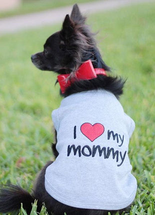 Parisian Pet 'I Love Mommy®' Embroidered Cotton T-shirt for Dogs & Cats – Gray-Valentine's Day