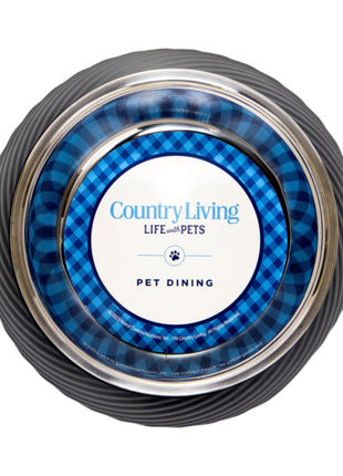 Country Living Set of 2 Round Twill Melamine Dog Bowls with Removable Stainless Steel Inserts – Black