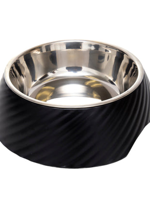 Country Living Set of 2 Round Twill Melamine Dog Bowls with Removable Stainless Steel Inserts – Black