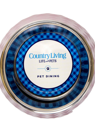 Country Living Set of 2 Diamond Twill Melamine Dog Bowls with Removable Stainless Steel Inserts – Wood Rose
