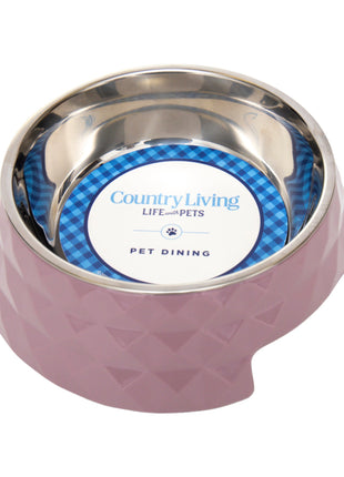 Country Living Set of 2 Diamond Twill Melamine Dog Bowls with Removable Stainless Steel Inserts – Wood Rose